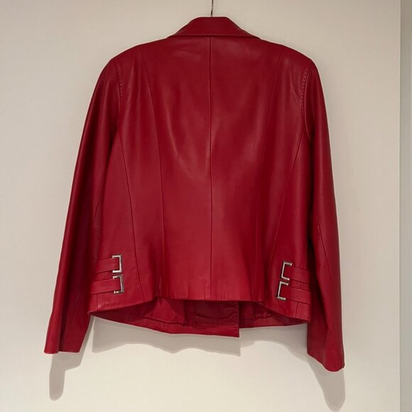 Red Leather Moto Jacket size M - Picture 3 of 13